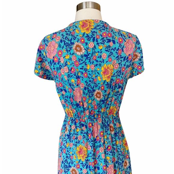 Mini Dress Boho Exotic Print Spell Inspired Blue Cotton Short Sleeves Medium EUC - Picture 5 of 11
